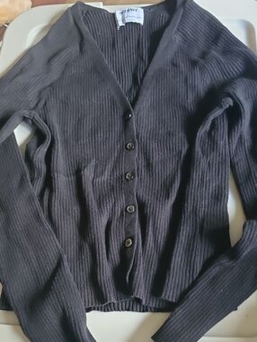 Old Navy Black Ribbed V-Neck Button Cardigan